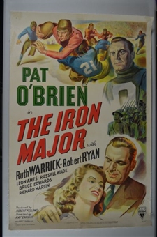 1943 "The Iron Major" One Sheet Movie Poster (linen backed) with Football Graphics